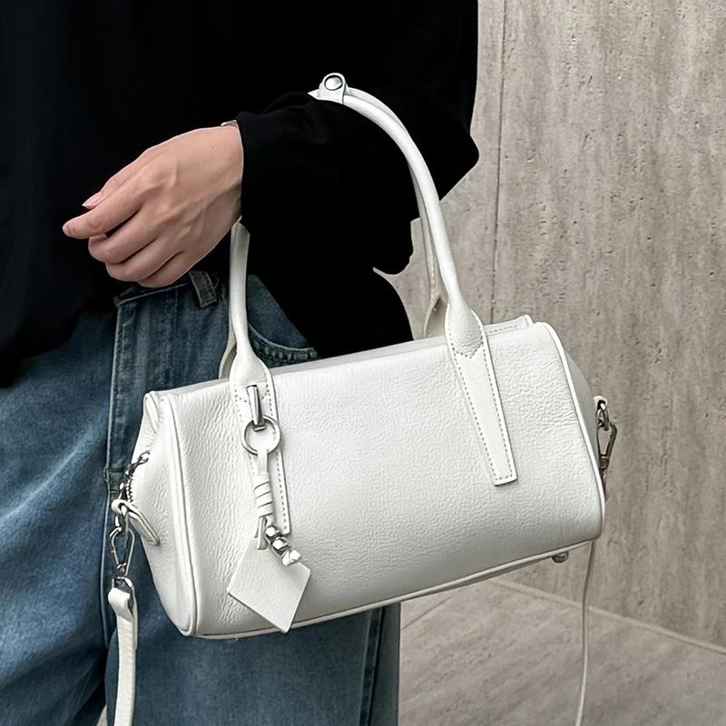 Sacs à bandoulière en cuir de vache véritable pour femmes, fourre-tout rétro Boston de styliste, sac