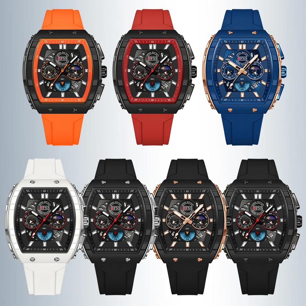 OFNS mode montres à Quartz pour homme lumineux étanche chronographe calendrier bracelet en Silicone