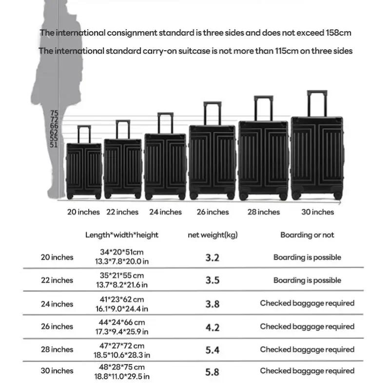 Valise de voyage 20/24/28 pouces 100% alliage d'aluminium-magnésium bagages roulants chariot bagages