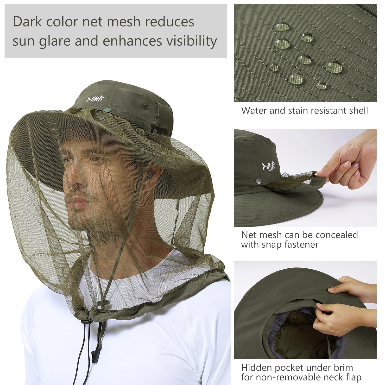 BASSDspatule-Chapeau Anti-Moustiques avec Filet Caché pour Homme et Femme, Rabat de Cou, Pêche en Pl