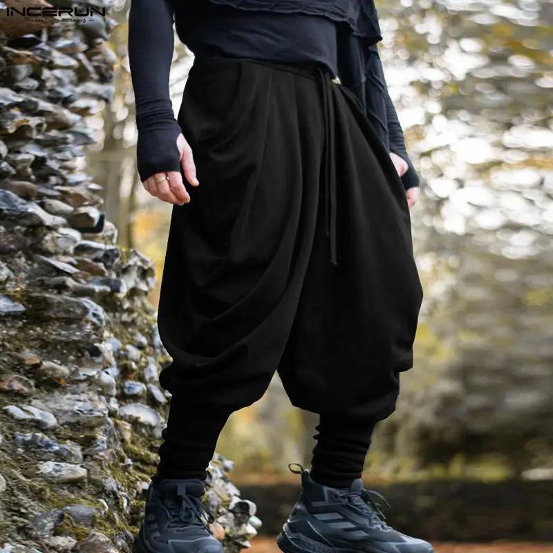 INCERUN hommes pantalons couleur unie cordon Joggers décontracté mâle sarouel Streetwear ample mode