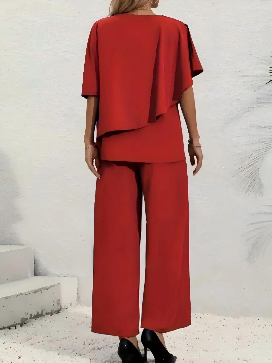 Ensemble 2 pièces pour femmes grandes tailles - Haut à manches bouffantes multicolores à col en V +