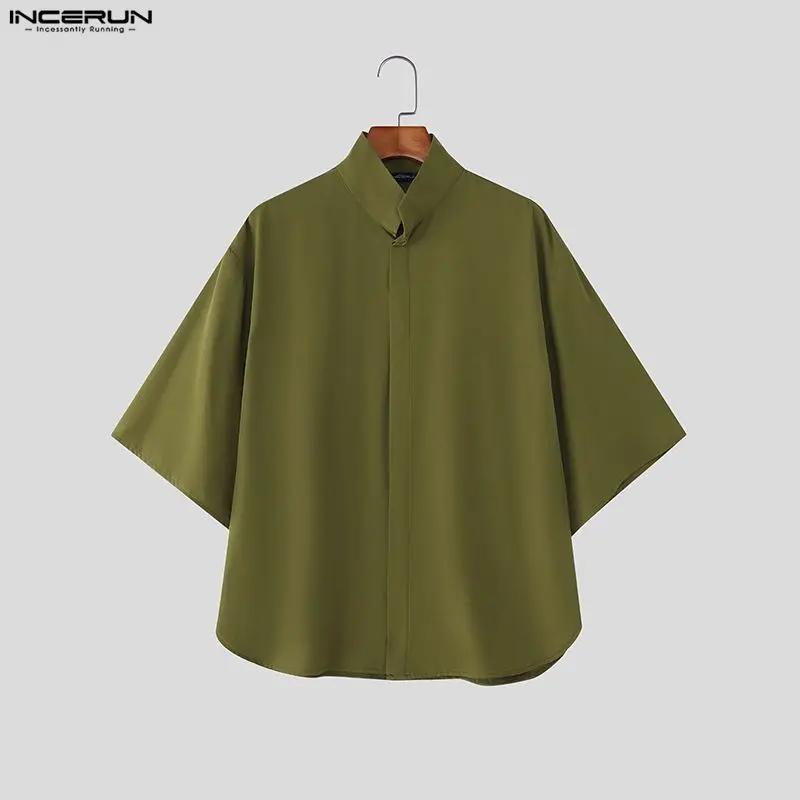 INCERUN hommes chemise solide col montant à manches courtes hommes vêtements en vrac Style coréen St