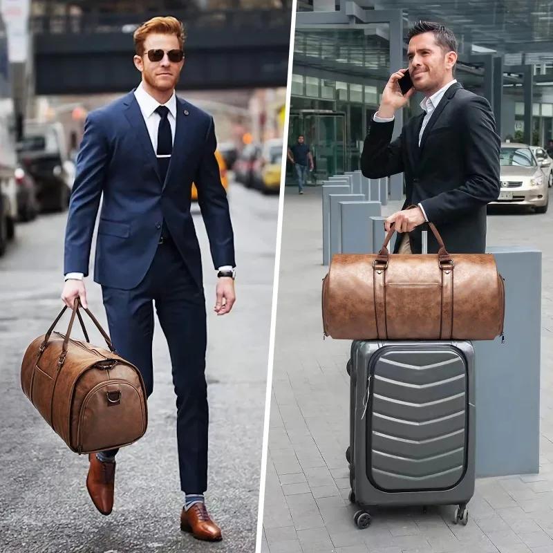 Sac de voyage en cuir grande capacité, imperméable, pour week-end, affaires, convertible, 2 en 1, ba