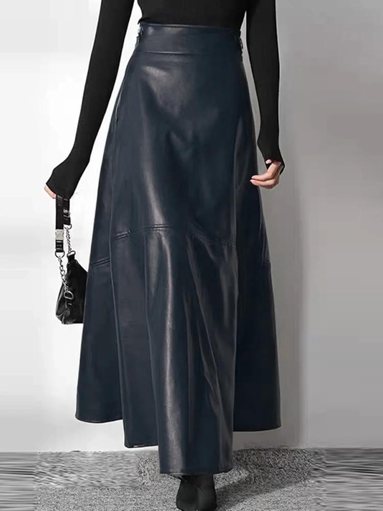 ZANZEA-Jupe longue en cuir PU pour femme, couleur unie, élégante, décontractée, taille haute, fermet