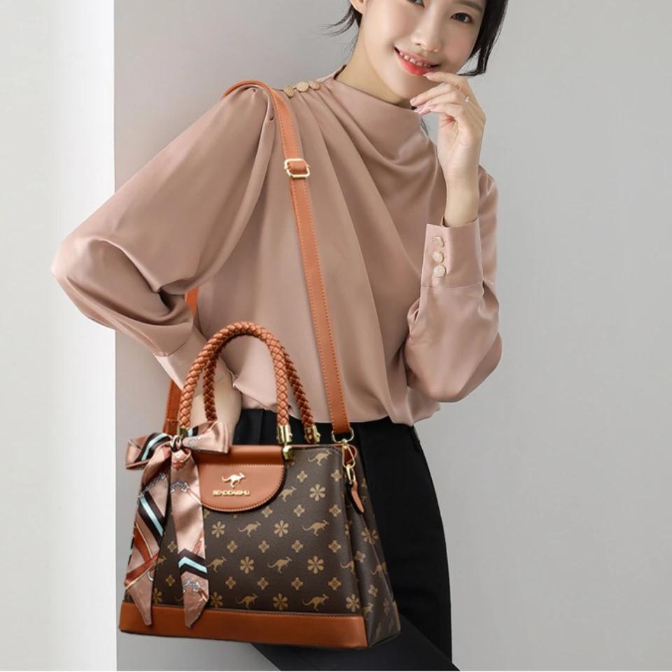 Sacs à main en cuir de haute qualité à 3 couches pour femmes, sacs à poignée supérieure à imprimé ré