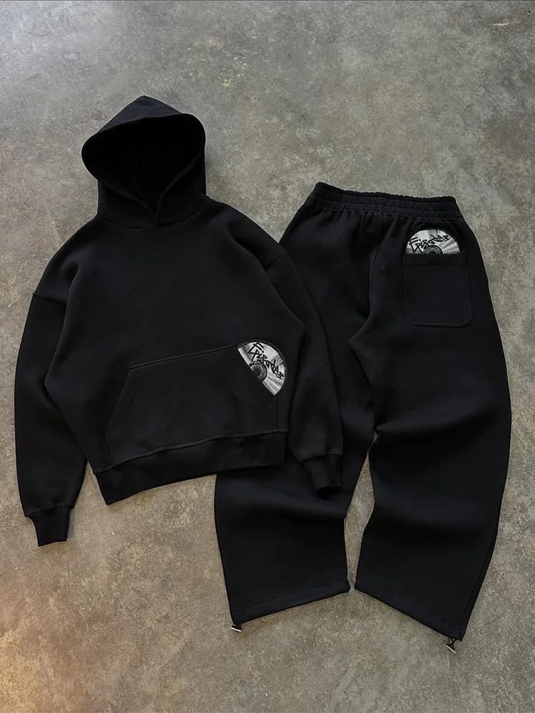 Ensemble Sportif Homme Tendance 2026 : Sweat à Capuche Brodé Y2K Harajuku et Pantalon de Survêtement