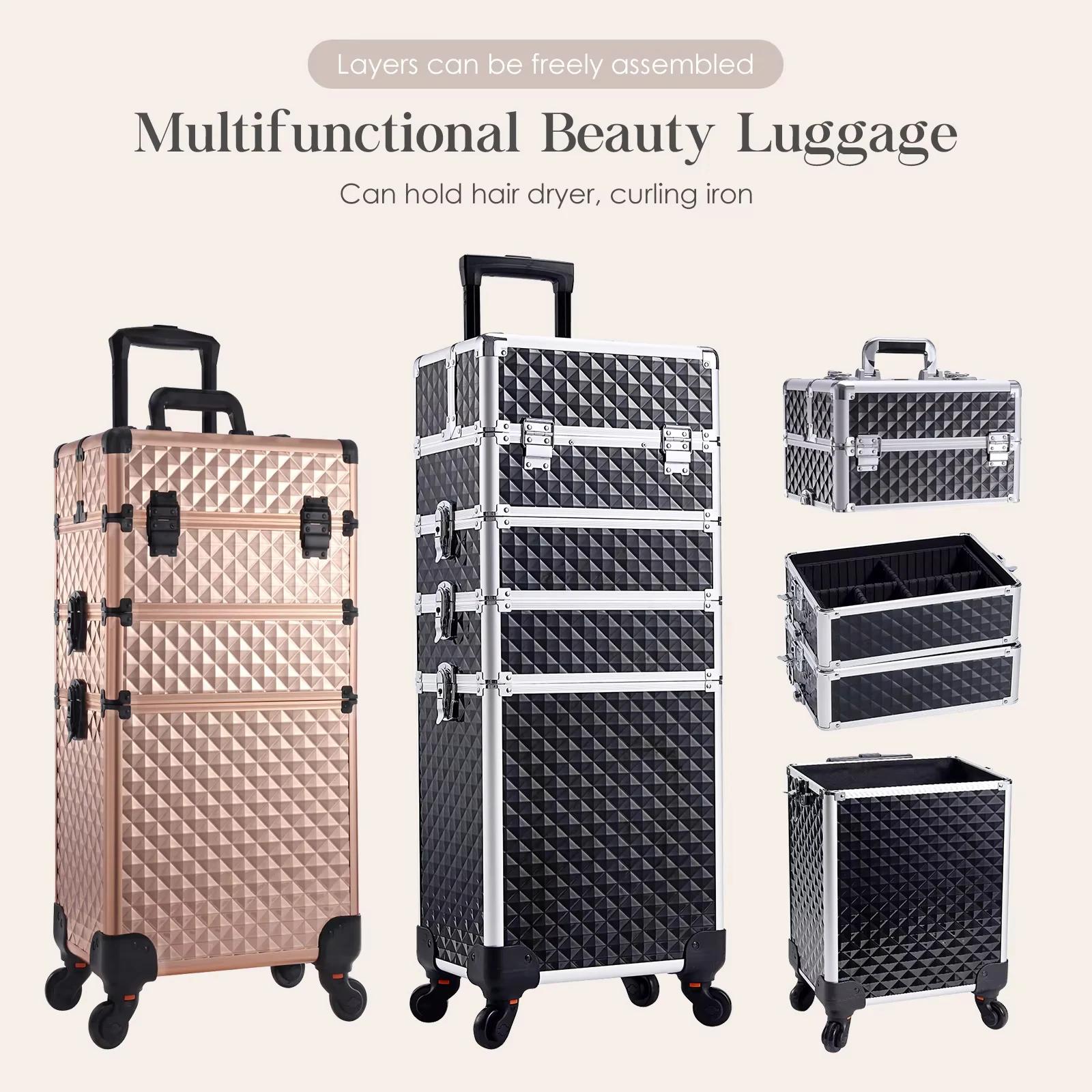 Mallette de maquillage détachable 4 en 1, mallette de Train en alliage pour manucure des ongles sur