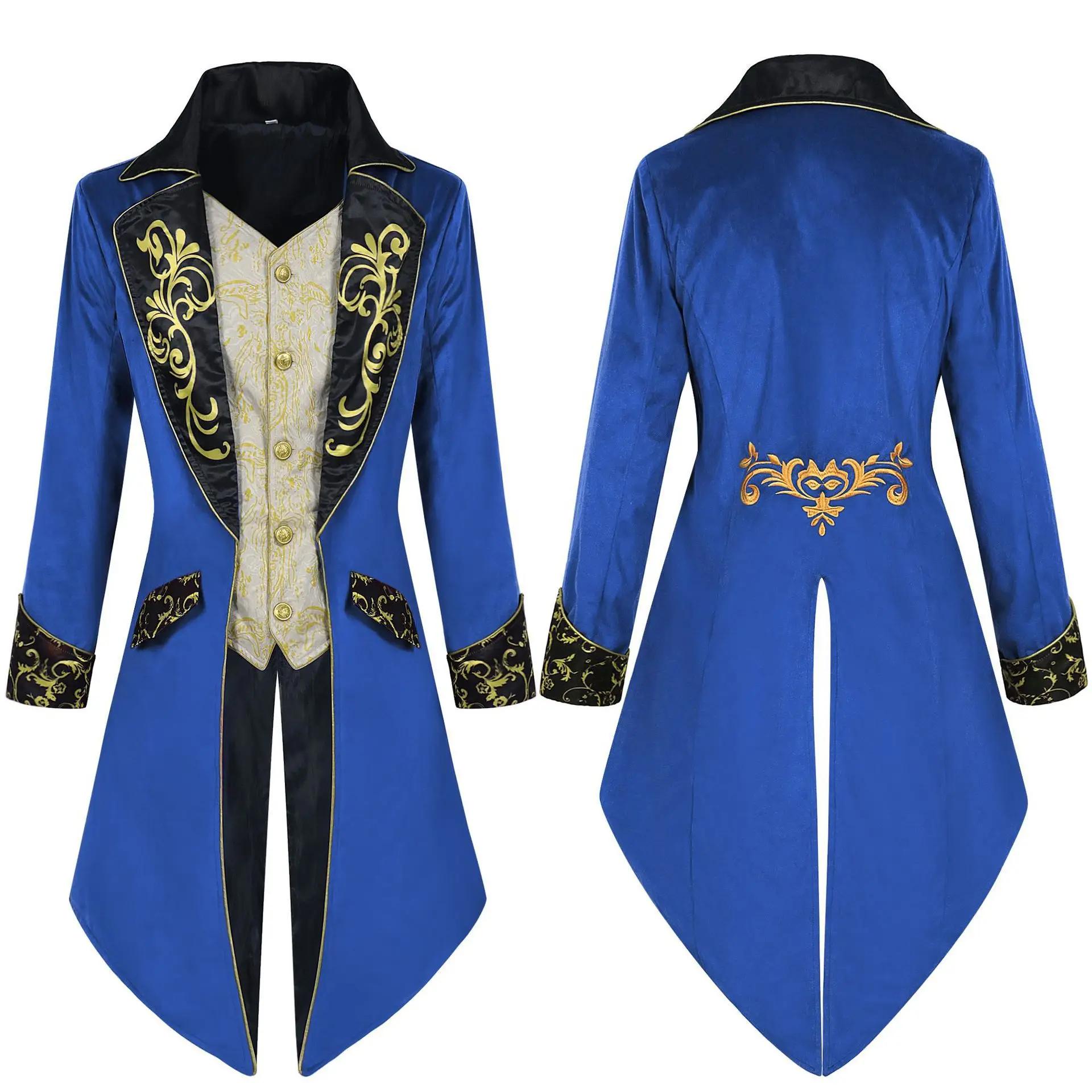 Vestes médiévales steampunk pour hommes européens et américains avec frac brodé, parfaites pour les