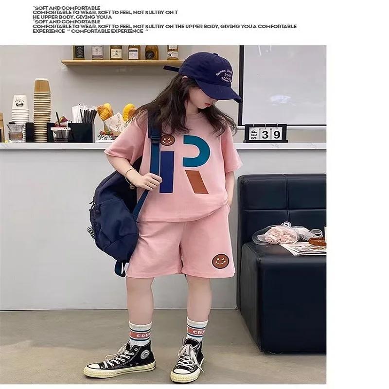 Ensemble vêtements été adolescentes t-shirt short lettres imprimées costume 2 pièces mode survêtements