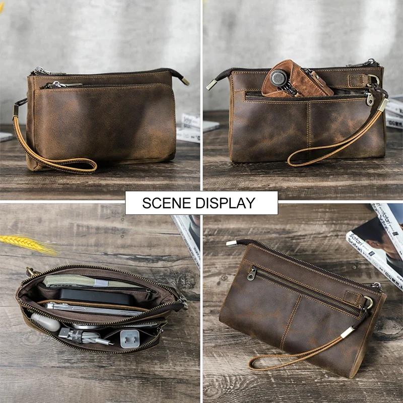 CONTACT'S Pochette Homme en Cuir Véritable, Sac à Main Design, Portefeuille Long, Sac de Voyage pour
