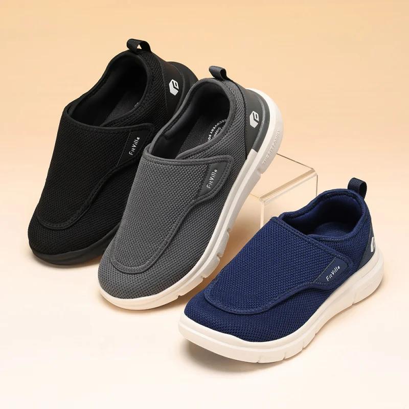 FitVille Extra Large 2E Hommes Chaussures Diabétiques Pour Les Personnes Âgées Orthopédie Pieds Gonf