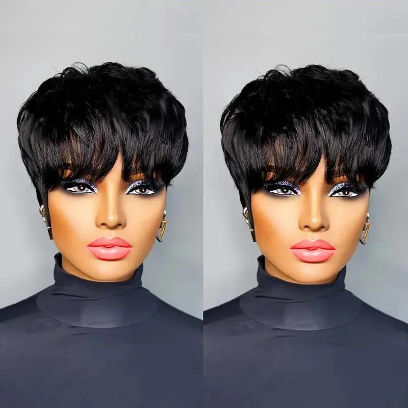 Perruques Pixie Cut pour femmes, perruque courte en cheveux humains avec frange, perruque Pixie Cut