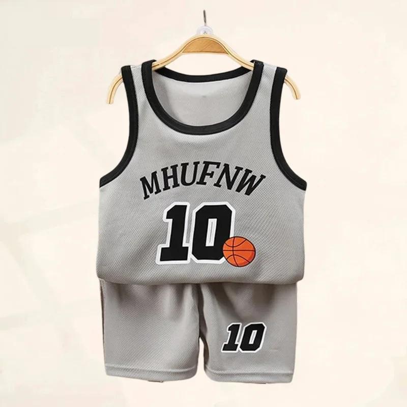 Ensembles d'été pour enfants, T-shirts et shorts de basket-ball sans manches, vêtements pour enfants