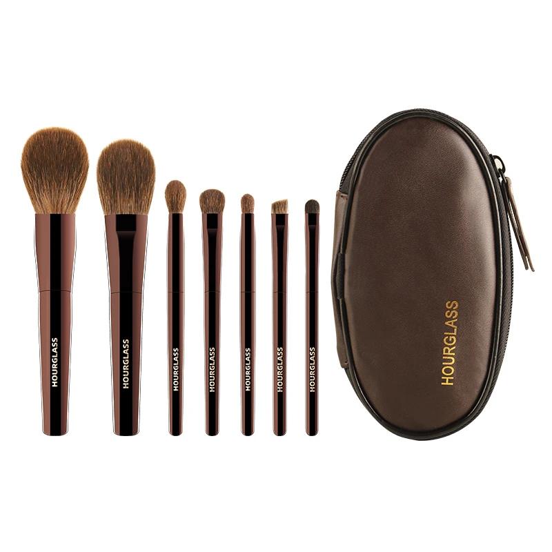 Ensemble de pinceaux de maquillage sablier, Mini brosse Portable 7 pièces, brosse en poils d'animaux