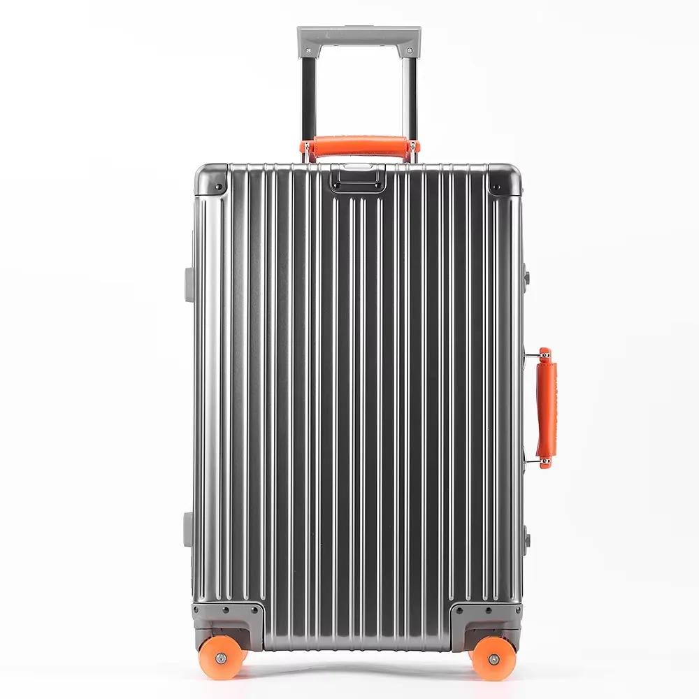 Valise en alliage d'aluminium-magnésium, 20/24/29 pouces, poignée en cuir, étui de voyage, bagages r