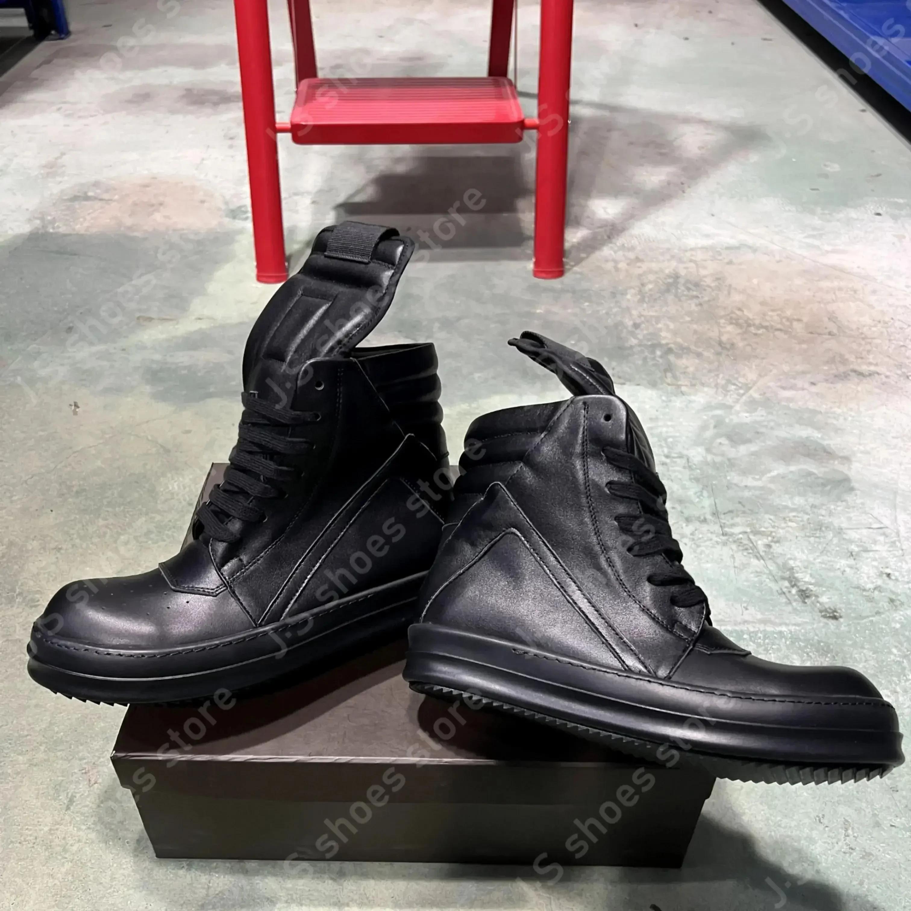 R-o baskets classiques en cuir noir chaussure haute botte noire en peau de vache hommes Sneaker ferm