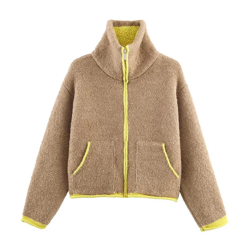 Veste décontractée automne 2026 pour femme, design contrasté, manches longues, fermeture éclair, sty
