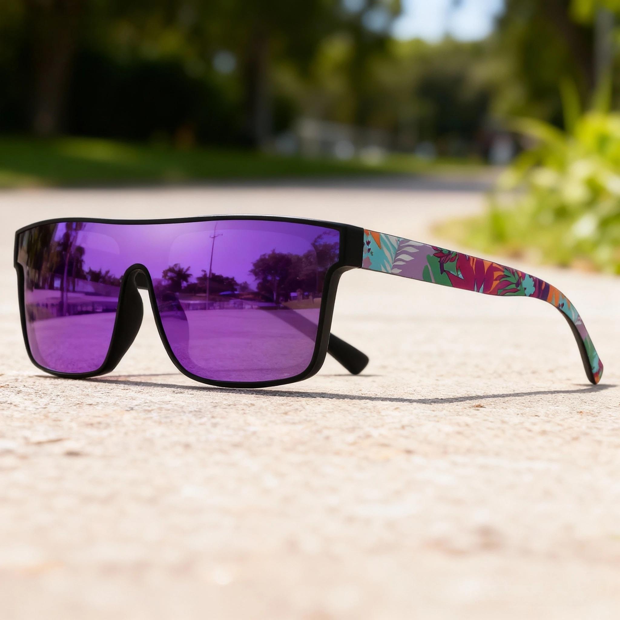 Lunettes de soleil de sport carrées classiques à la mode – Temples à motifs, unisexe pour le cyclism