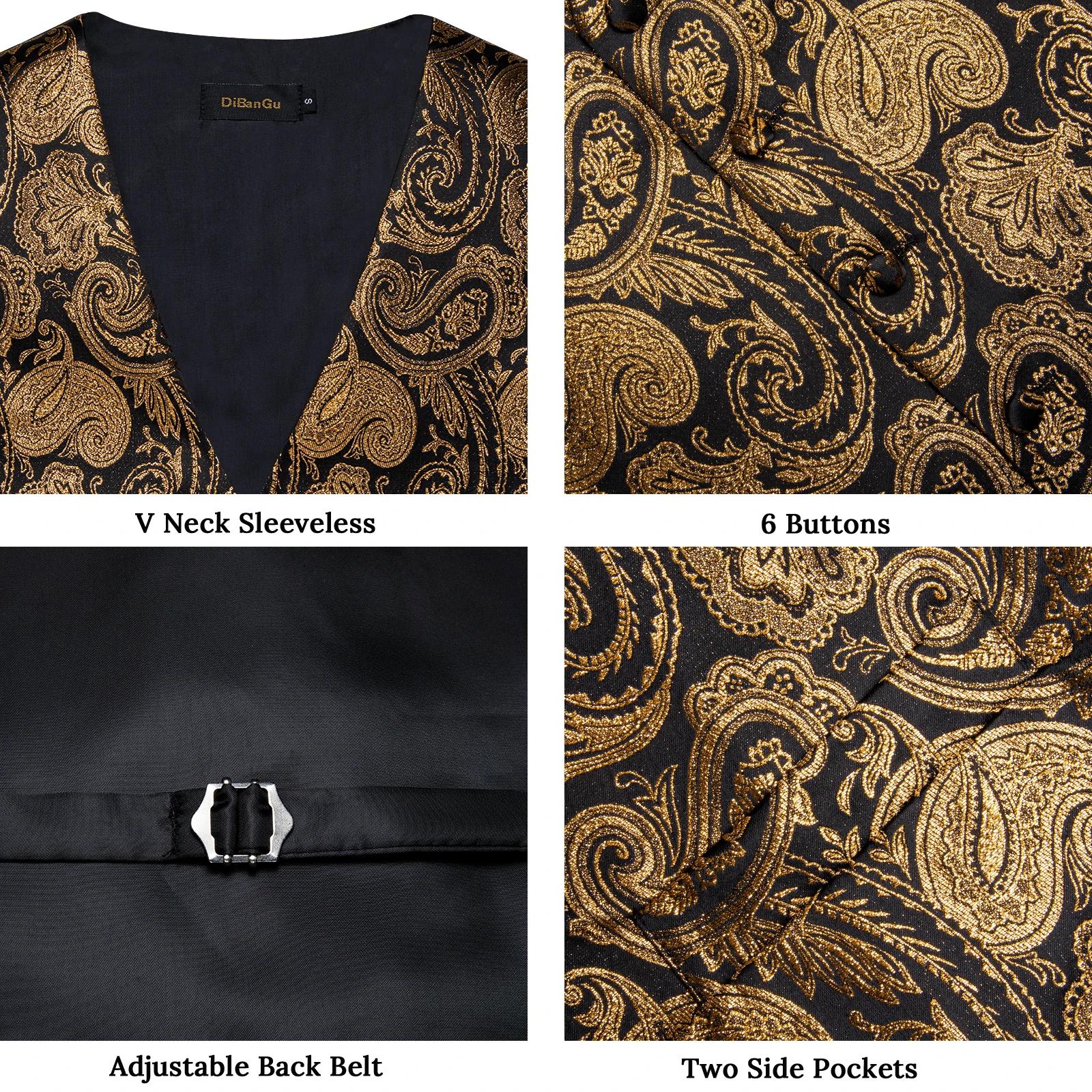 Ensemble gilet et cravate pour homme à motif cachemire – Gilet formel avec pochette de poche, idéal