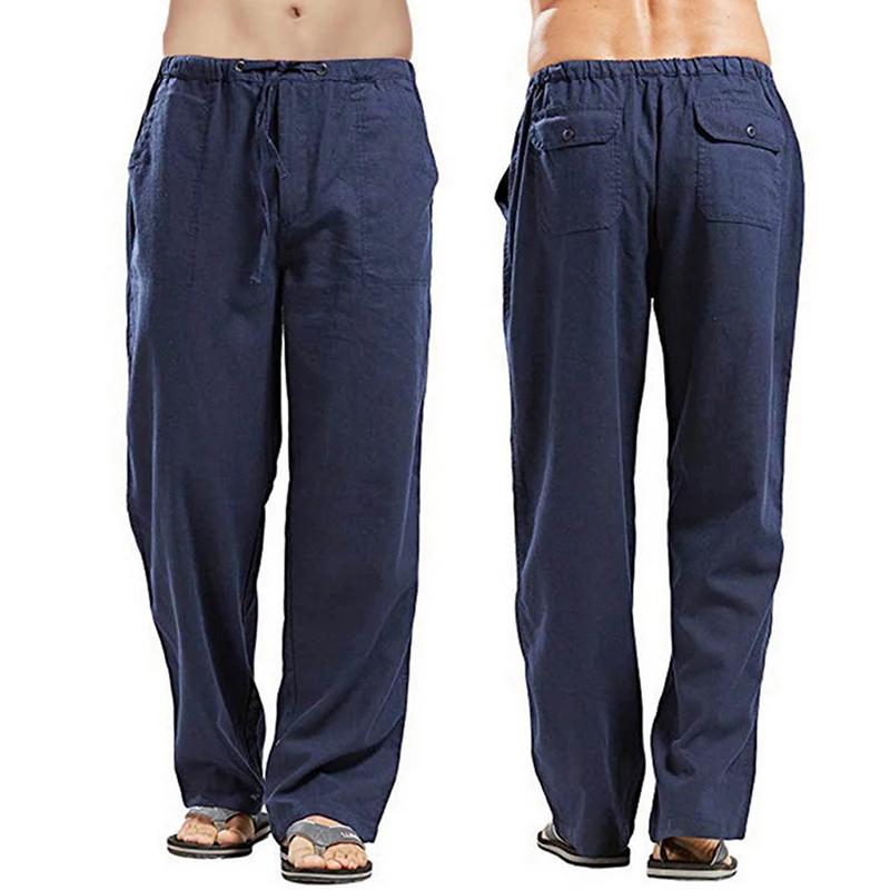 Mode hommes lin pantalons larges coréen pantalon surdimensionné sport Streetwear mâle printemps Yoga