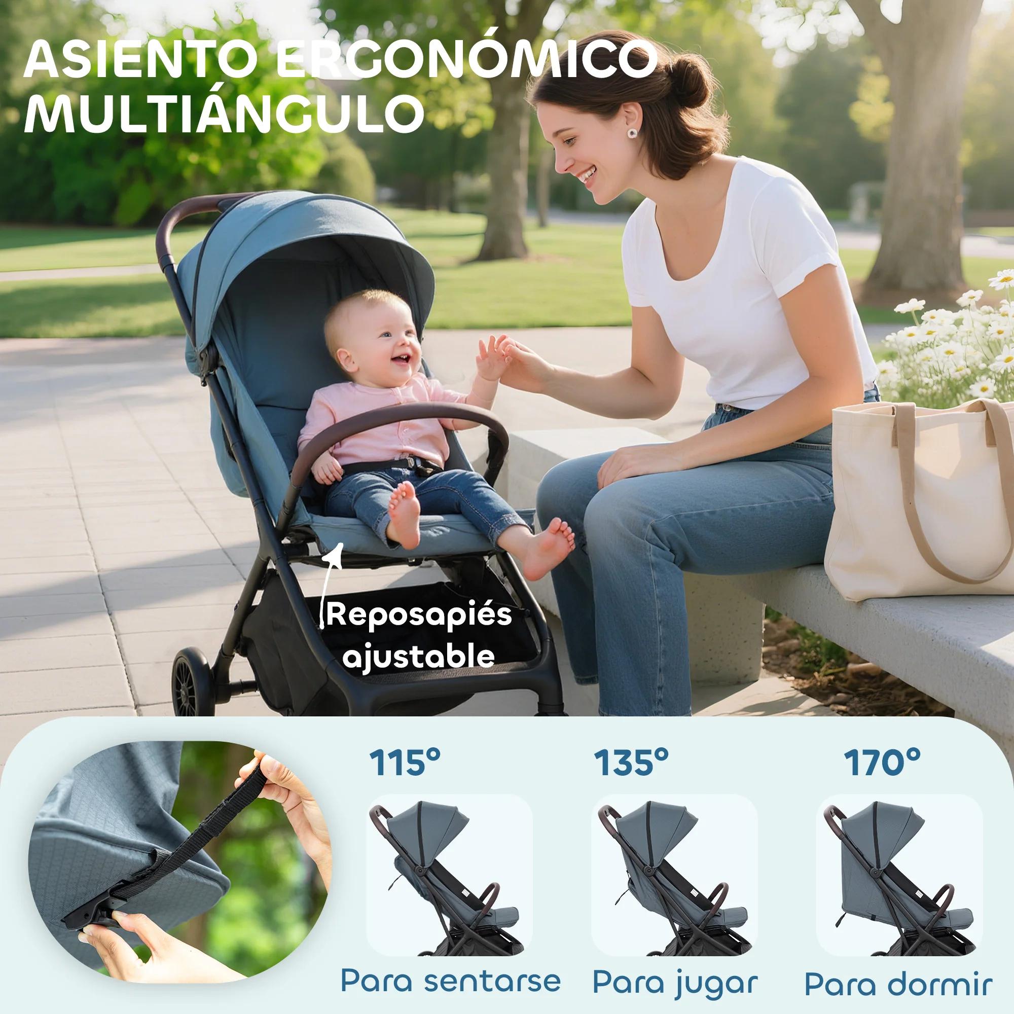 Poussette pliable Pawhut avec dossier inclinable, repose-pieds réglable, capote, harnais 5 points, c