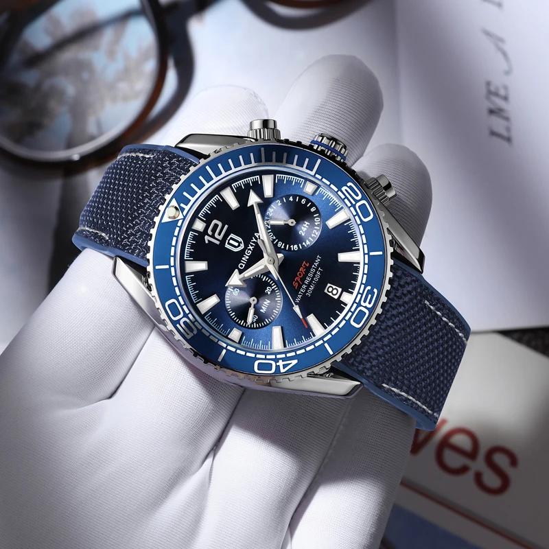 QINGXIYA mode chronographe montre à Quartz hommes bracelet en Silicone étanche calendrier 24 heures