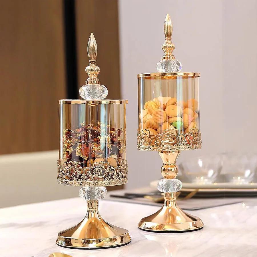 Pot de rangement en verre cristal de luxe léger avec couvercle, style européen et américain, pour ta