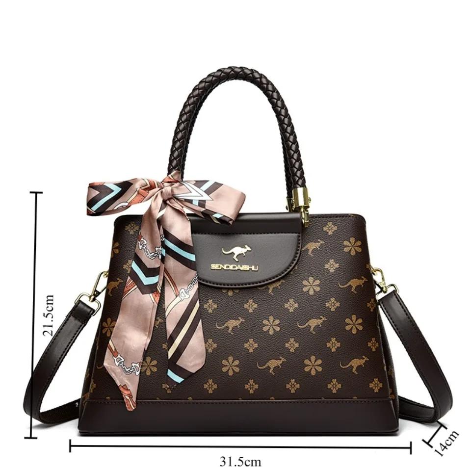 Sacs à main en cuir de haute qualité à 3 couches pour femmes, sacs à poignée supérieure à imprimé ré