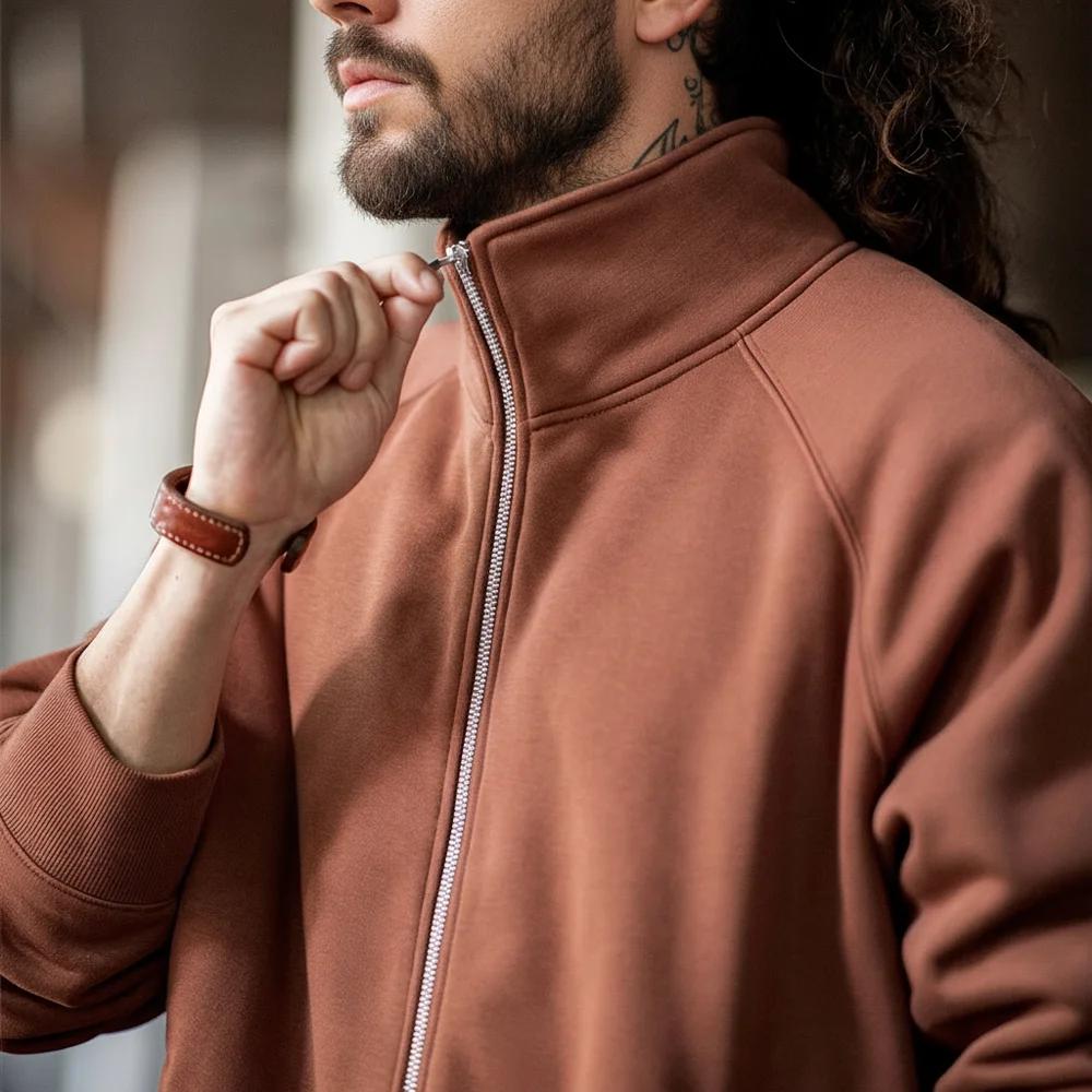 Maden-Cardigan Polar Smile avec col montant pour homme, sweat-shirt de sport, veste à glissière, man