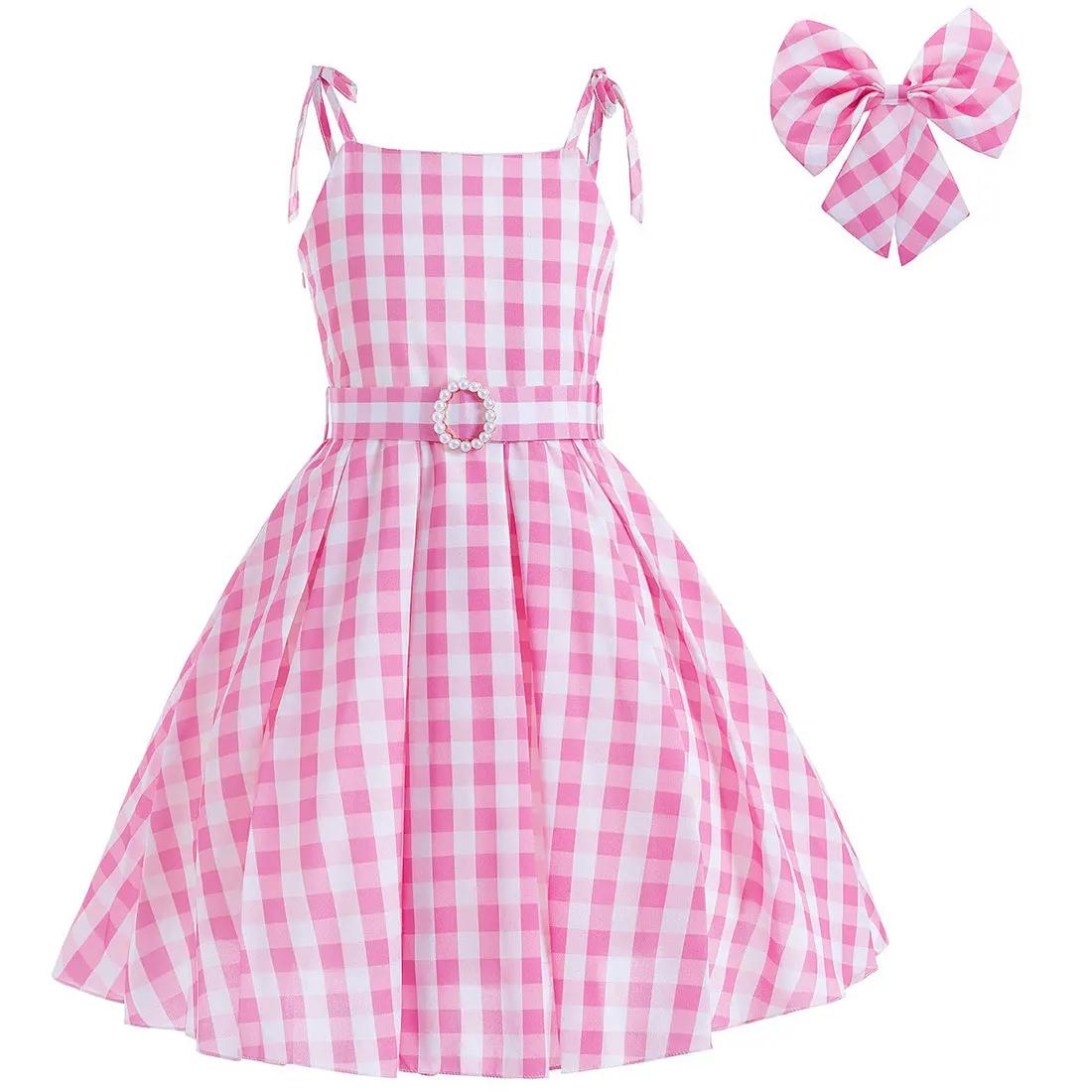 Robe été sans manches bébé fille carreaux bretelles cowboy - Style Margot Robbie Halloween jeu rôle déguisement