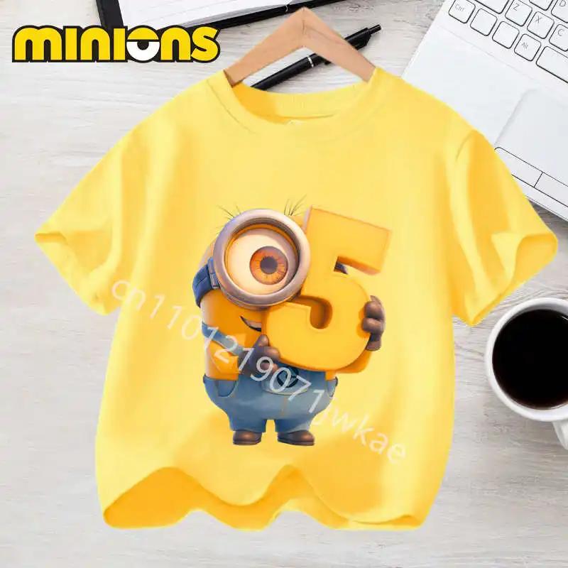 T-Shirt Minions pour garçons et filles, hauts d'été pour tout-petits, mode Kawaii, vêtements d'anniv
