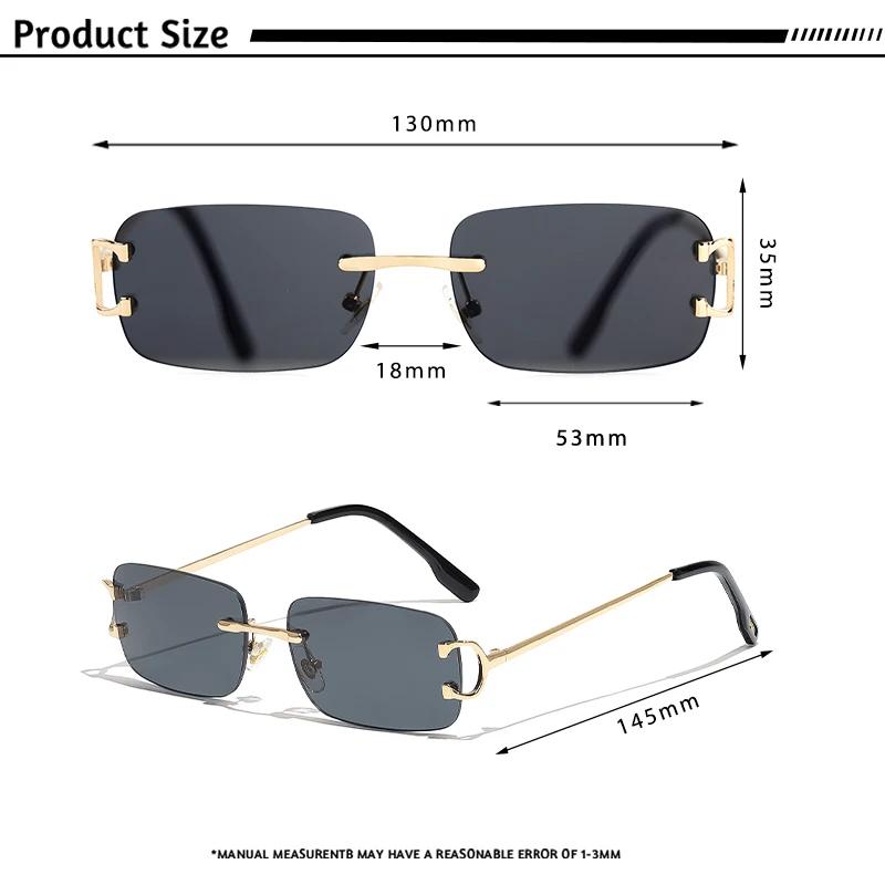 CATERSIDE bleu rectangulaire lunettes de soleil hommes sans monture en métal mode carré lunettes de