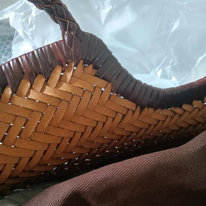 Sacs à main en cuir véritable pour femmes, sac à provisions décontracté tissé de luxe, panier vintag