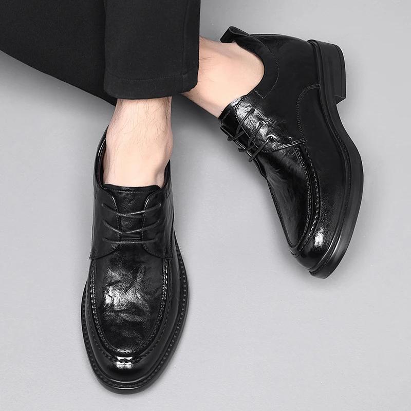 Chaussures de soirée décontractées, chaussures marron et noires pour hommes, mocassins en cuir de va