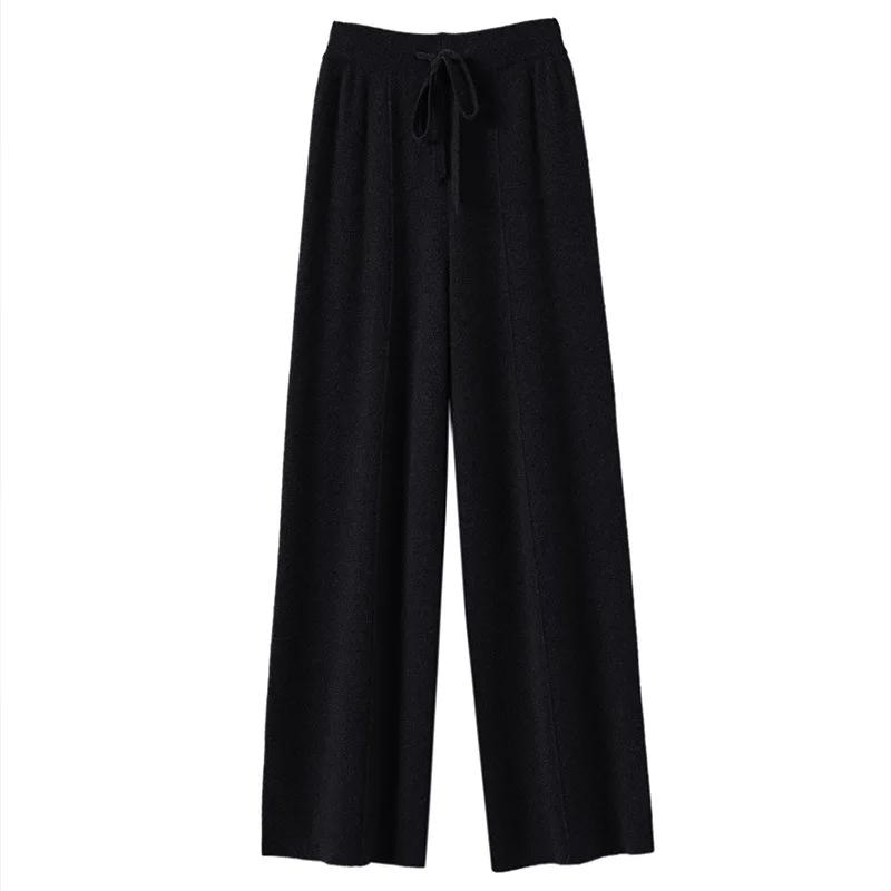 Pantalon taille haute en tricot chaud pour femmes, jambes droites à jambes larges, pantalon ample de