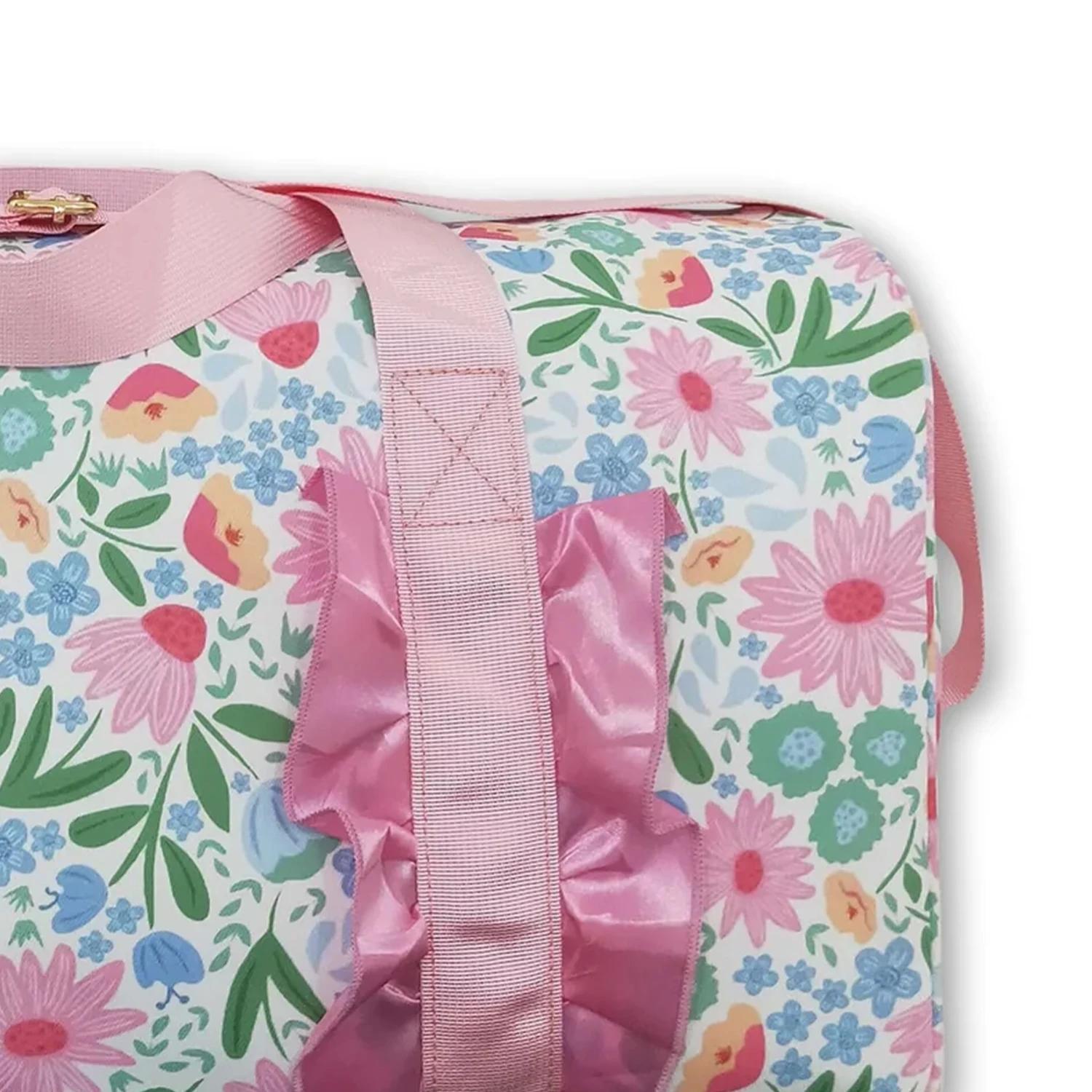 Sac de voyage rose à volants et motifs floraux pour femme adulte