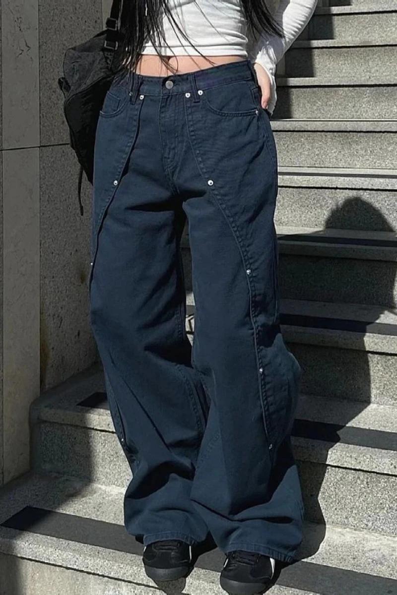 Jean pour femme Y2k, vêtements décontractés, coupe ample, pantalon à jambes larges, Style rétro amér