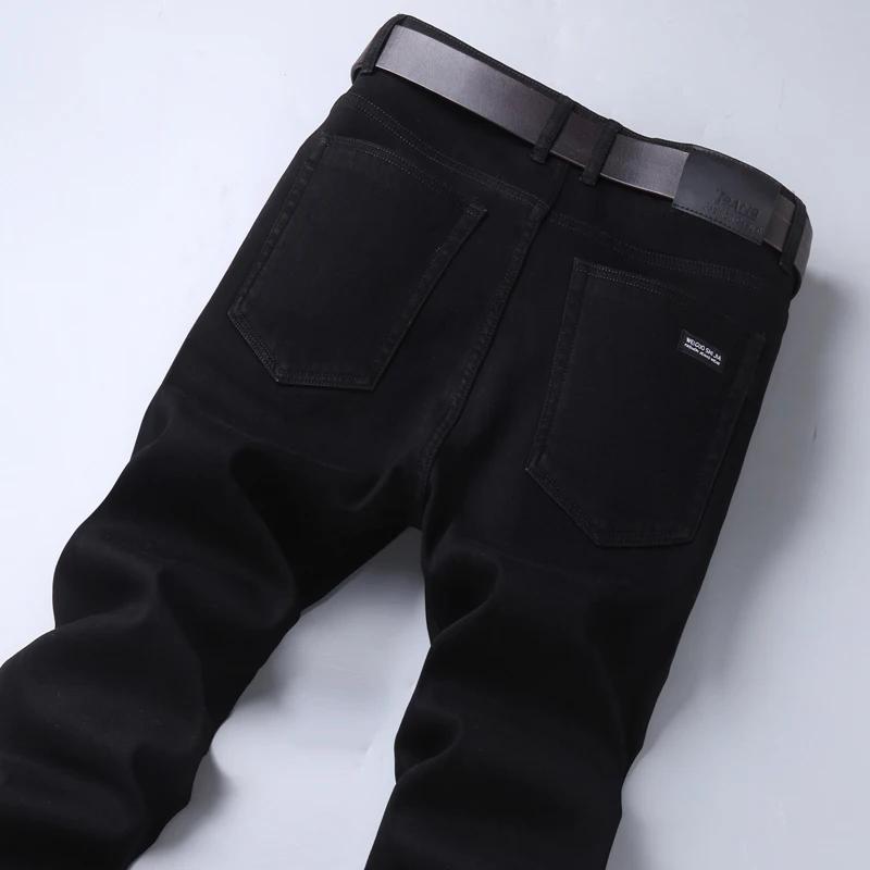 Hommes classique avancé marque de mode pur noir jean homme doux respirer Stretch mince droit Denim p