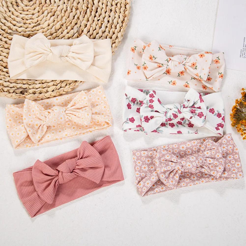 3 pièces/lot Ins côtelé bébé filles bandeaux Floral rouge coeur Dasiy imprimer arcs élastiques bande
