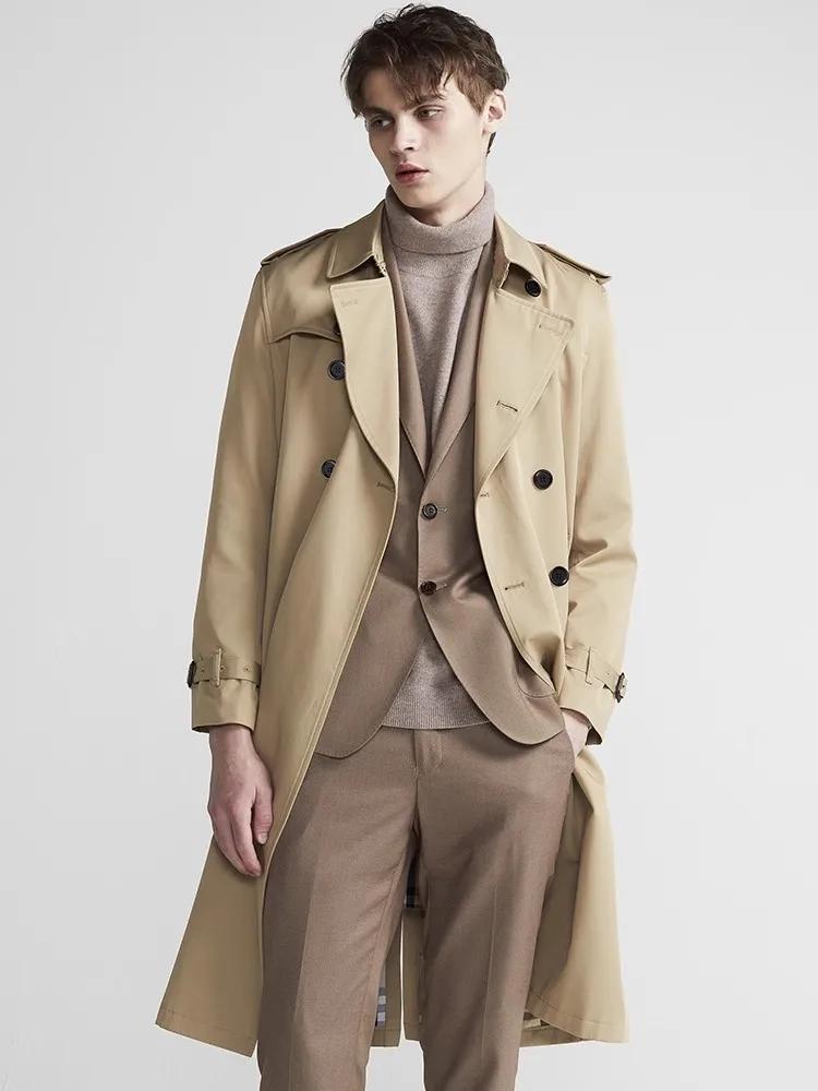 Mauroicardi printemps automne Long Chic kaki Trench manteau hommes ceinture Double boutonnage élégan