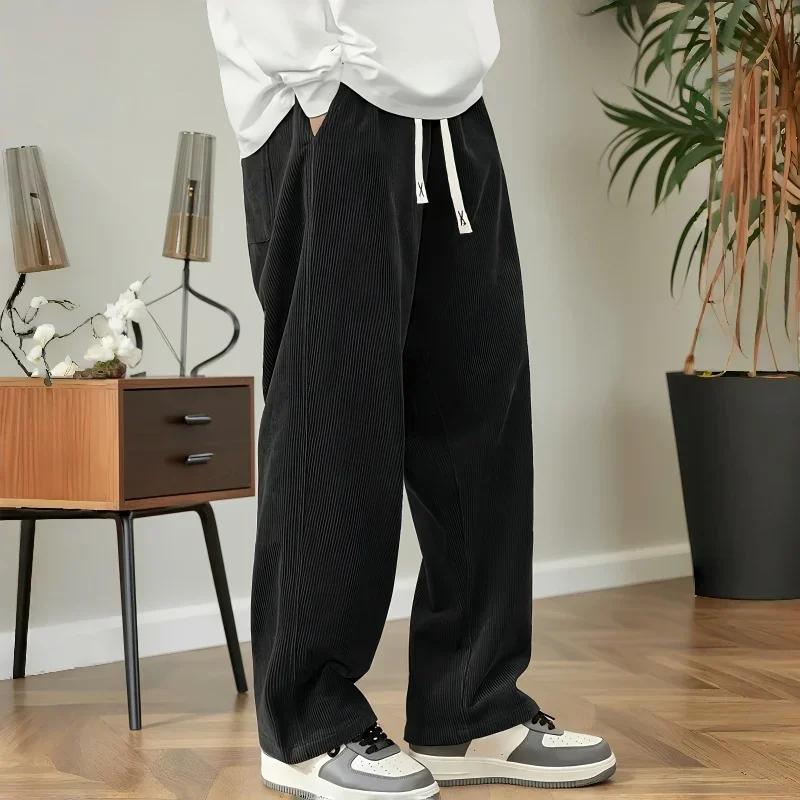 Nouveauté 2026 Pantalon décontracté en velours côtelé pour homme, coupe ample et droite, style stree