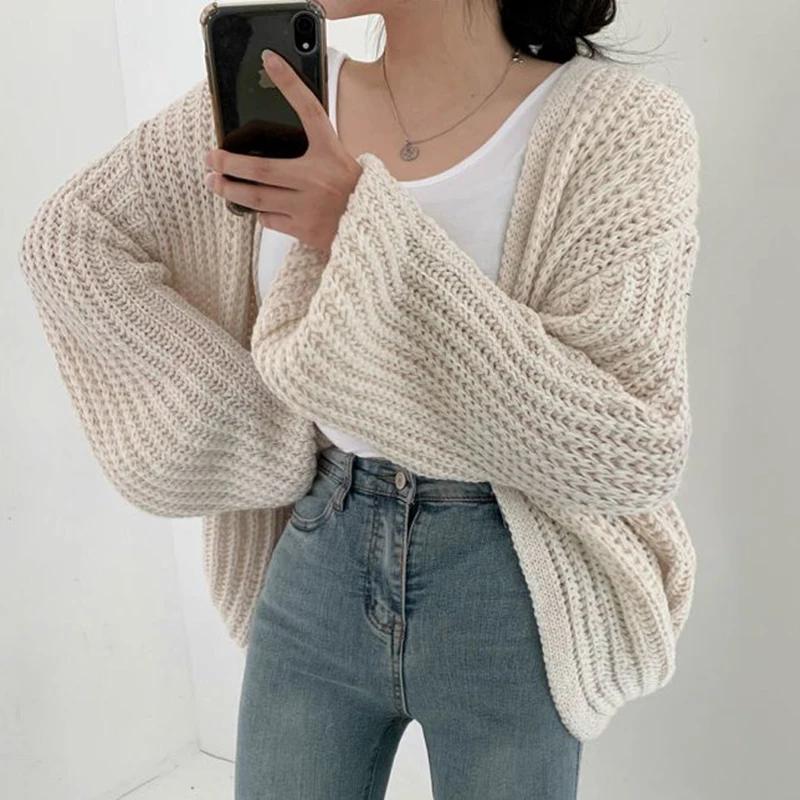 Cardigan Vintage Harajuku à manches lanternes pour femme, pull décontracté, coréen, Streetwear d'aut