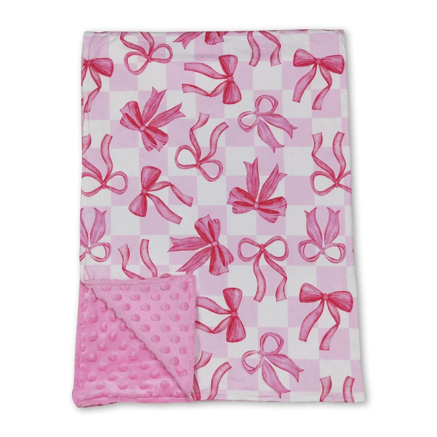 Couvertures à carreaux roses avec nœuds pour bébés et petites filles