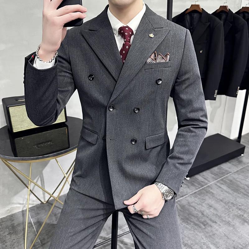 Blazer croisé imbibé pour homme, veste et pantalon, robe de mariée du marié, affaires formelles, bur