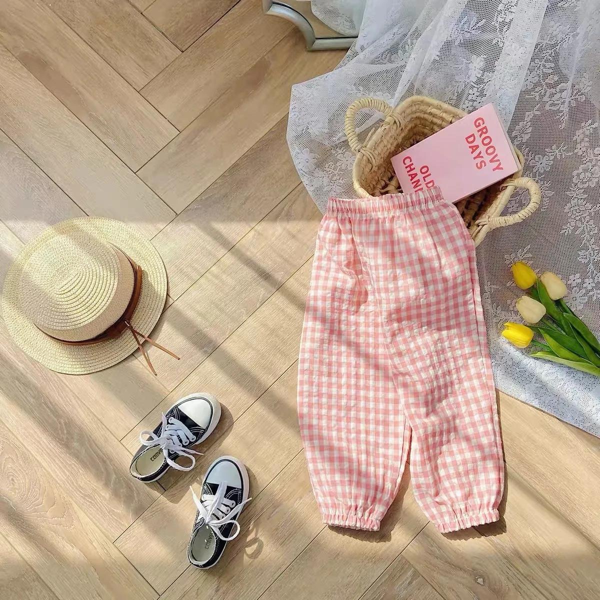 Pantalon d'été moustique vert à carreaux pour enfants, vêtements de plein air, bébé, filles, nouveau