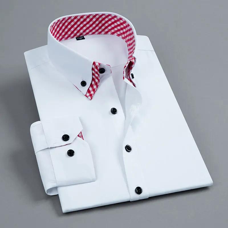 Chemise habillée à manches longues pour hommes Non fer Double couche affaires formelle coupe réguliè