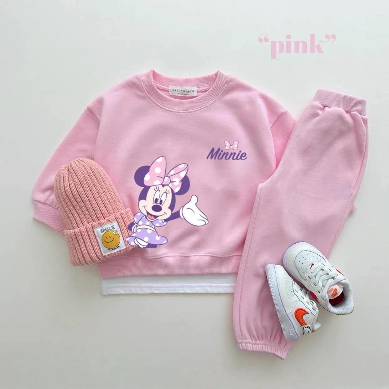 Costume Disney pour filles, sweat-shirt à manches longues + pantalon, vêtements d'automne pour enfan