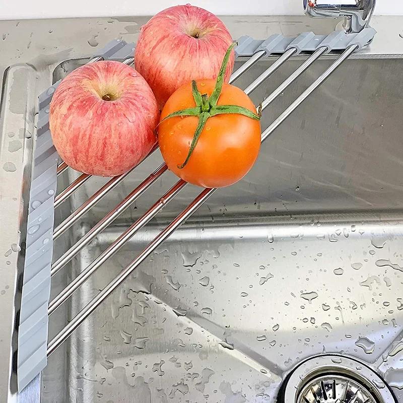 Égouttoir à vaisselle triangulaire enroulable, organisateur d'évier de cuisine, coin sur l'évier, po