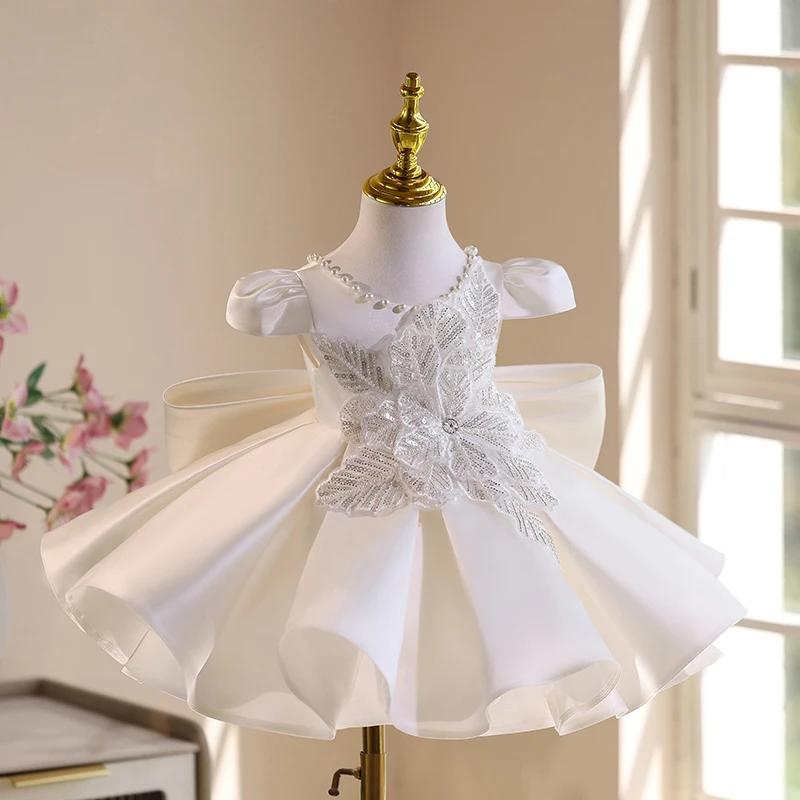 KLFLGD robe de mariée blanche magnifique élégante robe de danse en satin haut de gamme robe de fête